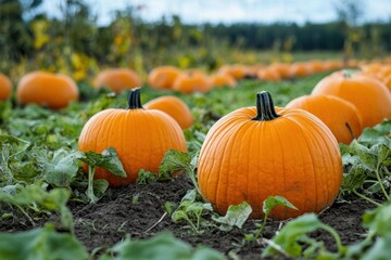 Harvesting pumpkins in a vibrant farm field during autumn season