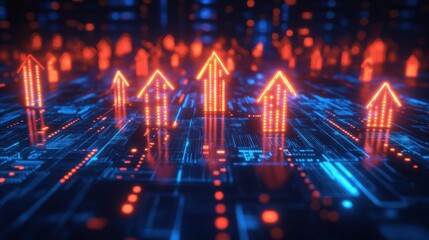 Rising technology trends digital landscape data visualization futuristic environment close-up view growth concept