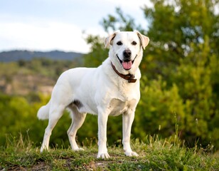 Happy white dog in a field