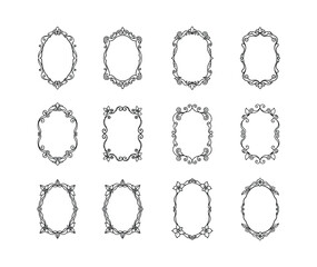 Floral decorative frame vintage vector outline set for stylish decorative artwork Vector illustration