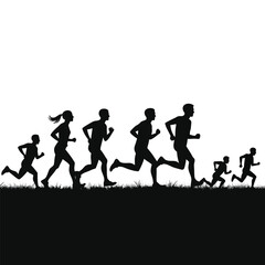 Diverse group of runners silhouetted against white background