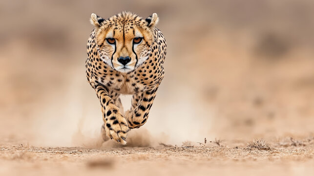 Cheetah sprinting across savanna, showcasing speed and agility in natural habitat