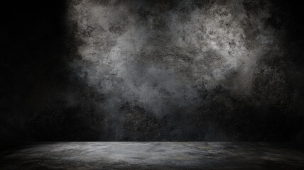 Dark Moody Concrete Studio Wall. High-resolution dark moody studio wall background with concrete texture and soft shadows.