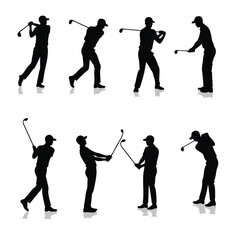 Golfers swinging clubs in silhouette golf swing sport 1