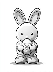 Obraz premium Cute cartoon bunny holding Easter egg