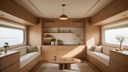 Modern Interior Design with Wooden Accents and Built-in Seating