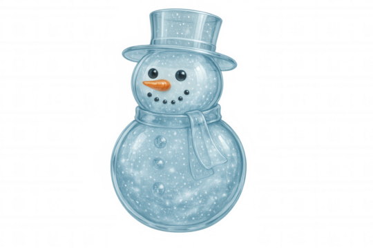 Festive glass snowman with top hat and scarf, perfect for winter and christmas projects on transparent background