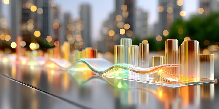 Modelo de ciudad ciberpunk con artefactos mec&aacute;nicos iluminando el ambiente urbano al atardecer