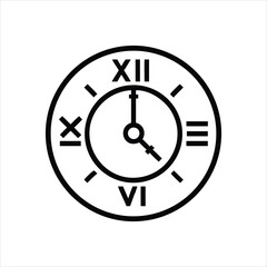 Simple black and white icon of a classic analog clock face with roman numerals