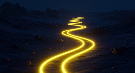 Illuminated pathway journey night landscape digital art mystical environment close-up view adventure concept