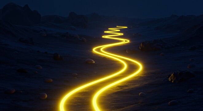 Illuminated pathway journey night landscape digital art mystical environment close-up view adventure concept