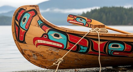 Intricate Haida Canoe with Traditional Carvings