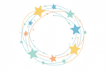 Rotating round frame crafted from vibrant shooting stars, set against a transparent background, creates a whimsical and festive atmosphere