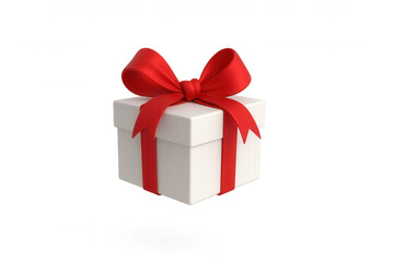 Obraz premium White gift box adorned with red ribbon, 3d rendered against transparent backdrop, highlighting festive packaging design