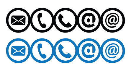 Obraz premium Black and Blue Contact Icons for Email and Phone Communication on White Background vector illustration