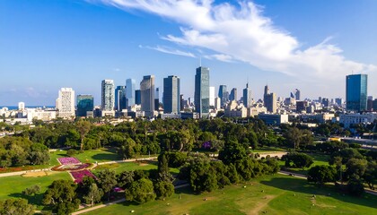 Obraz premium Panoramic cityscape and parkland