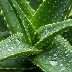 Close-up of Aloe Vera Leaves with Water Droplets