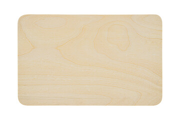Top surface of wooden cutting board with characteristic lines of birch plywood longitudinal section isolated on white background. Blank for artworks kitchen, countertop theme, copy space for ads