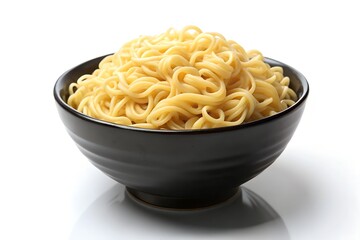 Bowl of Cooked Noodles Isolated on White Background Ready to Eat