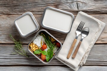 Nourishing healthy lunchbox meal with rice, vegetables, and protein, ready for busy days