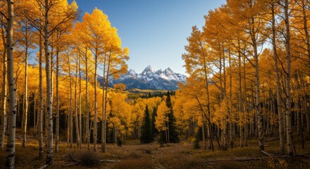Fototapeta premium Autumn landscape rocky mountains nature photography vibrant forest wide angle scenic beauty
