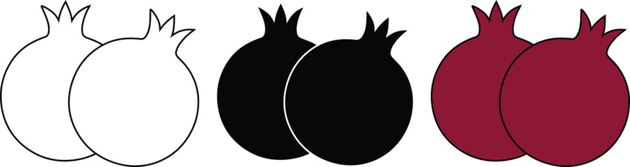 Pomegranate fruit outline icon, healthy organic farm product symbol, minimal line art vector, sweet tropical juice ingredient illustration