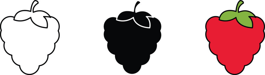 Raspberry outline icon, fresh berry fruit symbol, healthy organic food vector, minimal line art farm product, sweet dessert ingredient illustration