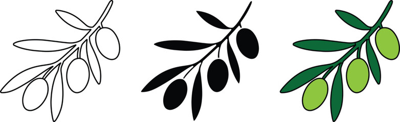 Olive branch outline icon, healthy Mediterranean food symbol, organic farm product, minimal line art vector illustration for cooking and oil © Muhammad