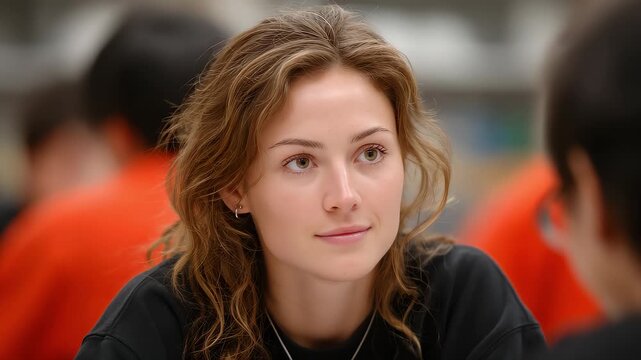 Young Woman Focused Thinking with a Smile