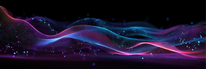 Abstract wave-like forms with glowing particles