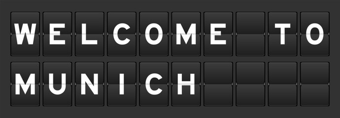 Fototapeta premium Black color analog flip board with word welcome to munich on gray background