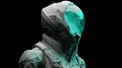 Naklejka premium A futuristic chemistry suit with a glowing helmet 