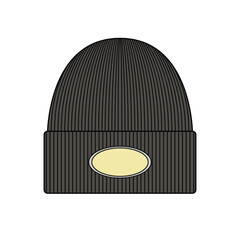 beanie hats with patch on front vector illustration. Beanie template design	
