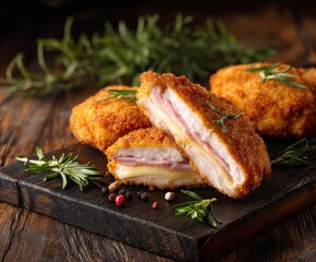Cordon bleu cutlet, chicken, slice of ham, cheese.