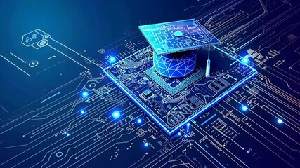 Futuristic AI Graduation Icon, Neon Tech Vector