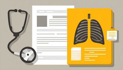 Medical records, X-ray, and stethoscope