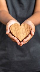 Child's hands holding a wooden heart