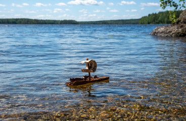 Bark boat on the lake Saimaa in Finland