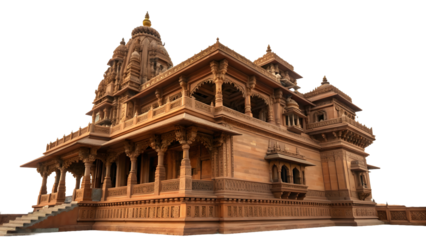 Ornate brown temple building with architectural details isolated on transparent background PNG, ideal for digital design, branding, wallpapers, posters, and print materials
