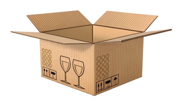 Open cardboard box isolated on transparent background PNG, perfect for digital design, branding, packaging mockups, e-commerce, posters, and print materials