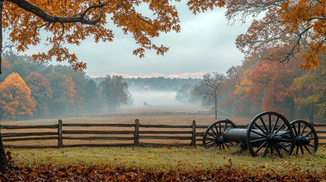 Autumn fog over battlefield - Powered by Adobe