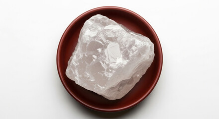 alum or potassium aluminium sulfate stones or rock in dish, use in water purification, food preservation, pickling, caning, dyeing, shaving, textile, white background