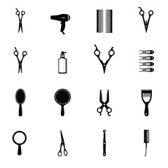Fototapeta premium Collection of black and white hairdressing tools and accessories