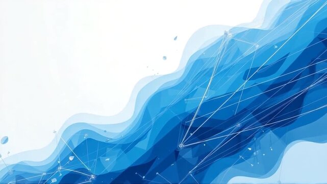 Abstract blue waves with connected network lines overlay