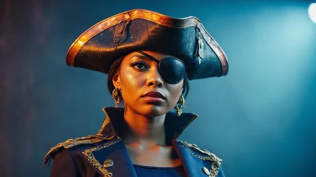 Confident female pirate looking at camera