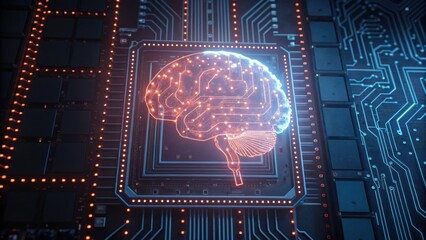 A digital representation of a brain intertwined with circuit board elements, symbolizing the fusion of technology and artificial intelligence.