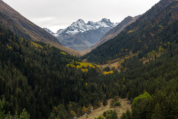 View of Caucasus mountains in autumn