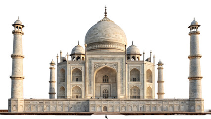 Obraz premium Taj Mahal in Agra India isolated on transparent background PNG, perfect for digital design, branding, wallpapers, posters, and print materials 