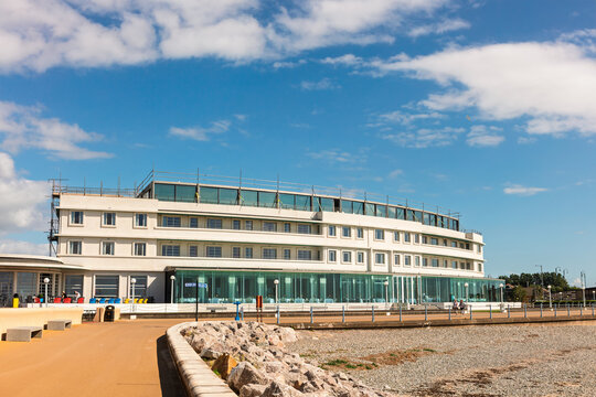 Streamline Moderne building of the Midland Hotel at the seafront in Morecambe, Lancashire, England.