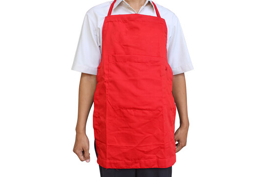 A Person Wearing a Red Apron with a Pocket